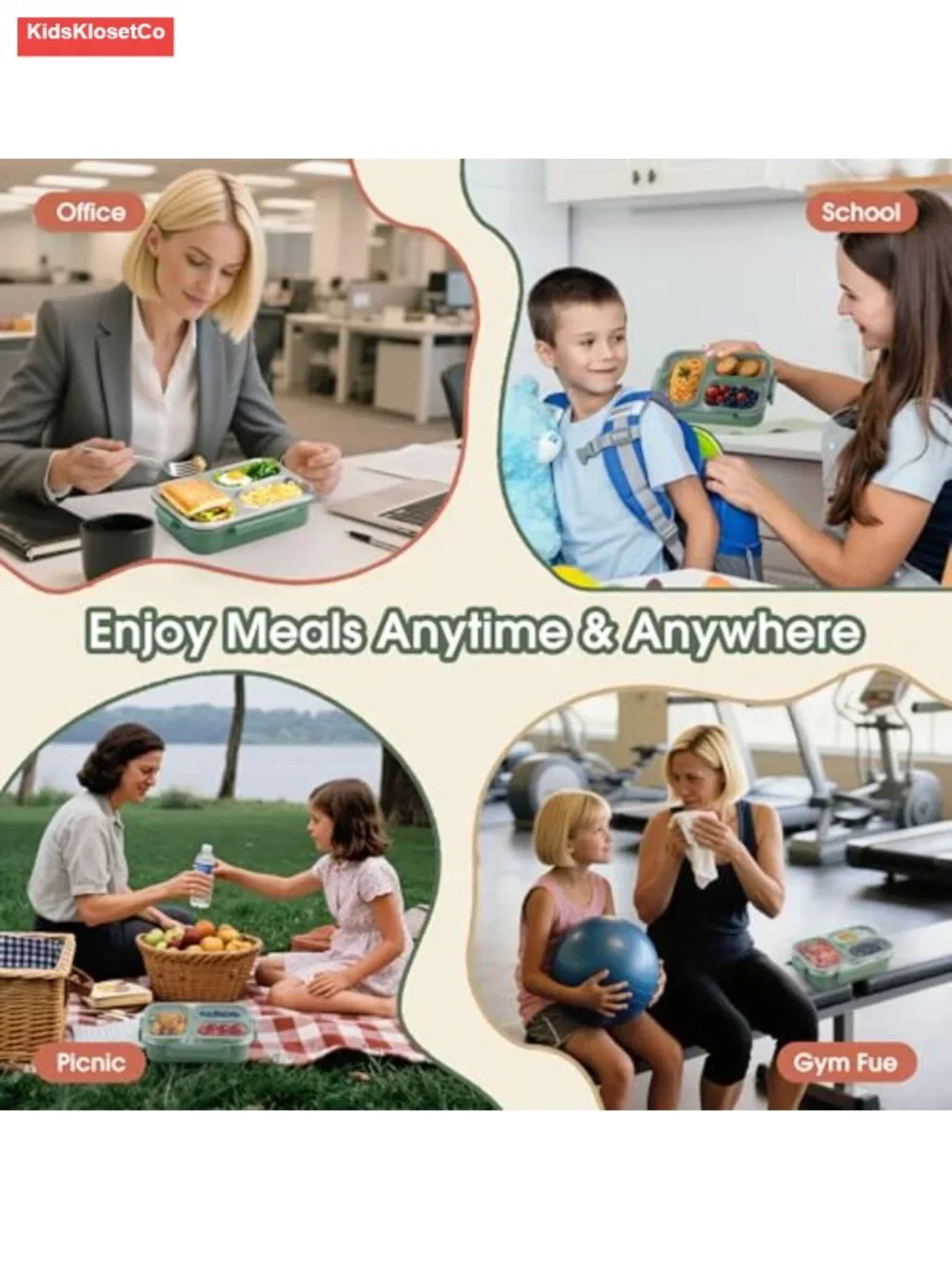 Stainless Steel Bento Box 25oz Leakproof 3 Compartments Kids Adults Lunch
